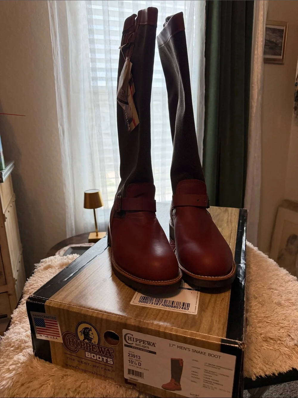 Chippewa Men's Red-Brown Leather & Dark Brown Shaft Pull-On Boots